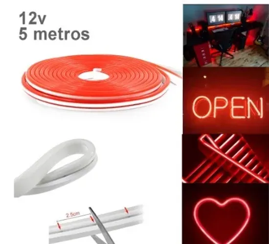 mangueira fita led de neon 2835-11 5m 12v vermelho xtrad
