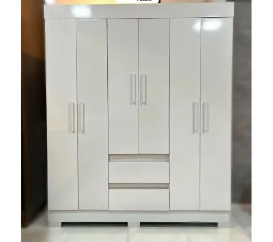 Roupeiro Para Solteiro Grande 6 Portas Com 2 Gaveta Branco/Branco - Montagem Grátis 