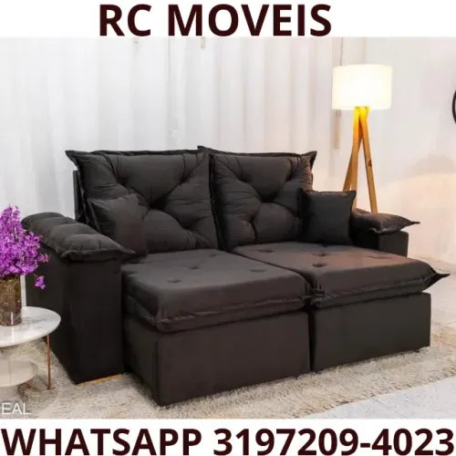 Sofá Londres 2m Veludo Retrátil e Reclinável - Compacto e Sofisticado