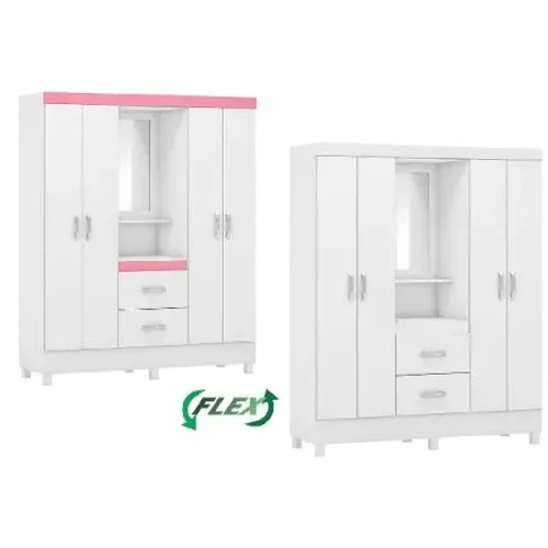 Guarda-Roupa 4 Portas e 2 Gavetas com Espelho