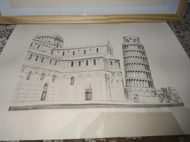 Quadro St.Peters e Torre de Pisa sem moldura