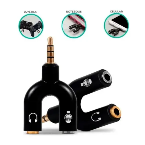 Adaptador Spliter P3 para 2x P2 para Fone, Microfone e Headset
