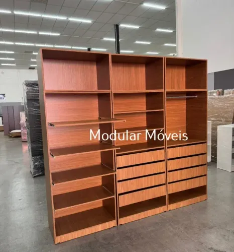 Closet MDF Amadeirado Completo 3 Modulados 220cm Altura 