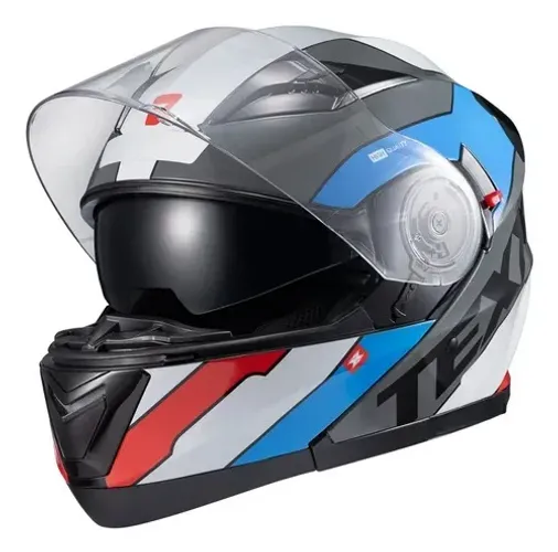 Capacete Texx Gladiator V3 Reisen Azul Vermelhio Branco Brilho