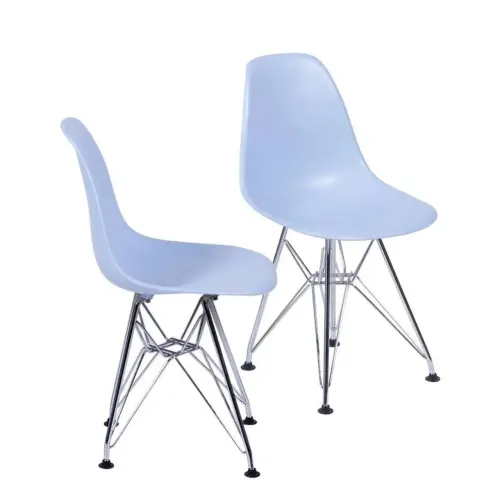 Kit 02 Cadeiras Pp Azul Base Cromada
