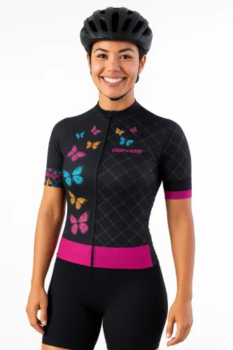 Camisa Ciclismo Evoe Feminina Preta Borboletas