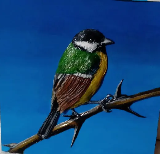 Pássaro em relevo em quadro de madeira- Decoração para Casa