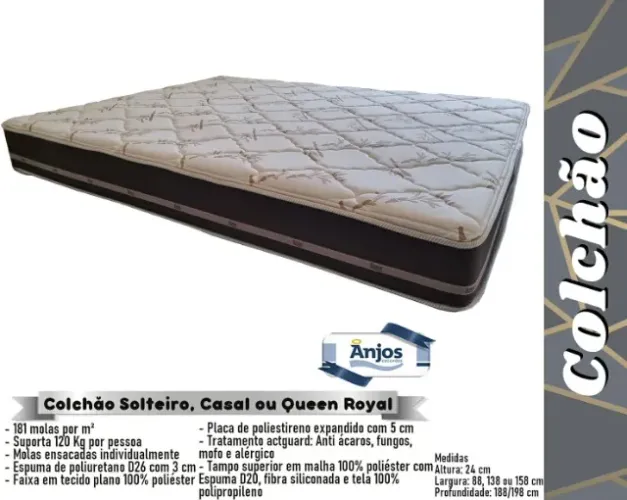 Colchão solteiro Royal D26 mola ensacada levo hoje