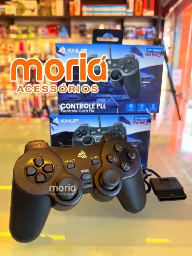 Controle Com Fio para Ps2 KP-GM014 - Analógico, Vibração Dupla 3D e Cabo de 1,8m