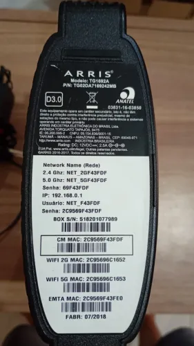 Modem Arris TG1692A + telefone intelbras
