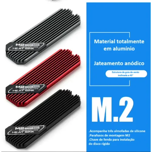 Dissipador de calor em Alumínio para SSD com 3 pads térmicos