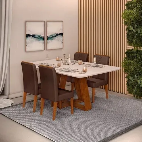CONJUNTO DE SALA DE JANTAR KIARA 4 CADEIRAS ? TAMPO 170X90CM FREIJÓ OFF WHITE