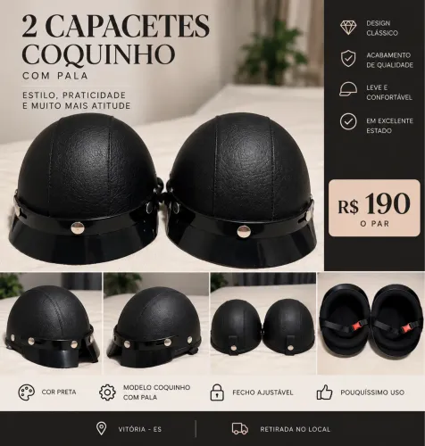 Capacetes Coquinho Pretos com Pala - Par ou Individual