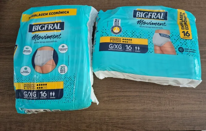Roupa Íntima Bigfral Moviment G/XG 16 unidades . 2 pacotes, cada pacote R$60