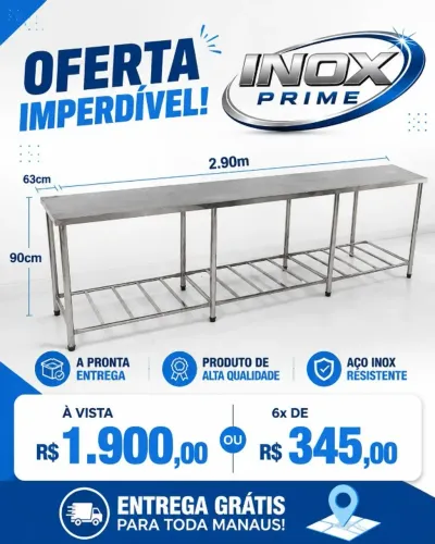 Mesa em inox gradeado em metalon