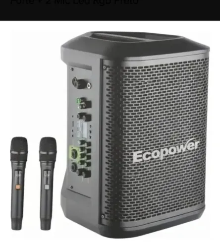 Caixa Som Ecopower Ep-1720 Bluetooth Forte + 2 Mic Led Rab Preto