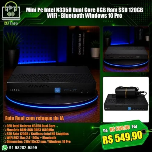 Mini Pc Intel N3350 Dual Core 8GB Ram SSD 120GB WiFi - Bluetooth Windows 10 Pro