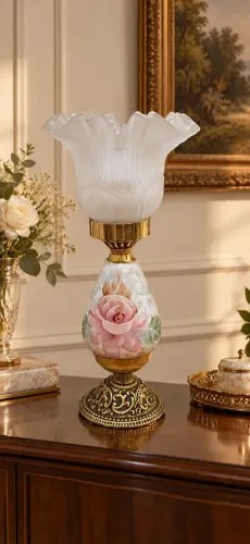 Abajur Vintage em Bronze e Porcelana 