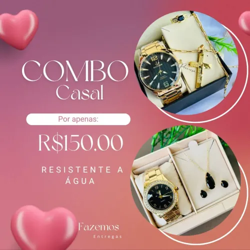 2 kits relógio feminino e relógio masculino