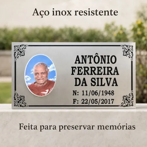 Placa para túmulo aço c/foto porcelana