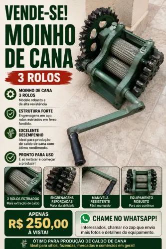 Moinho de cana de 3 rolos