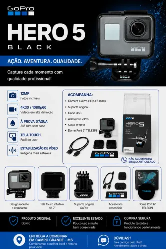 Câmera GoPro HERO5 Black + Dome Port