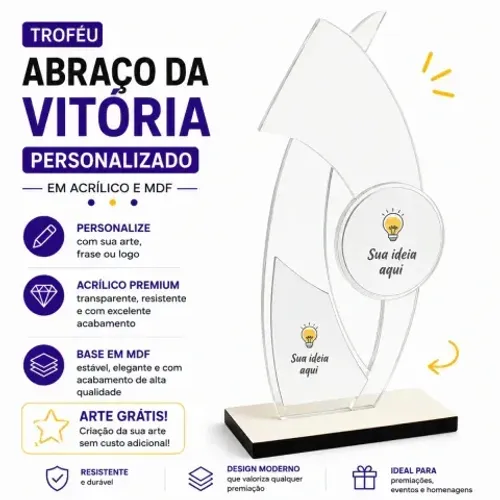 Trofeu abraço da vitoria Personalizado em Acrílico e MDF