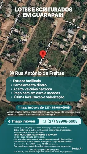 LOTES ESCRITURADOS GUARAPARI<br>BALNEÁRIO VILLAGE<br>Recebo Euro a R$ 7,00 <br>Dólar, R$ 7,00<br><br>
