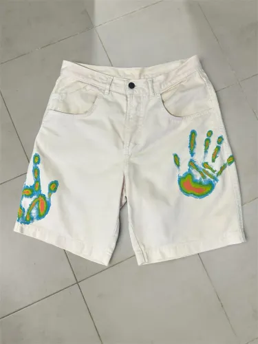 Bermuda Jeans / Jorts Off-White Customizada - Estampa Térmica Autoral