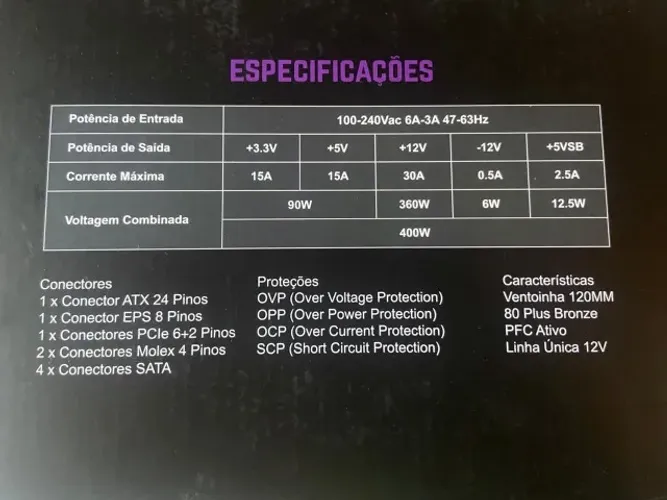 FONTE DE ALIMENTAÇÃO MANCER 400w (PREÇO NEGOCIÁVEL)