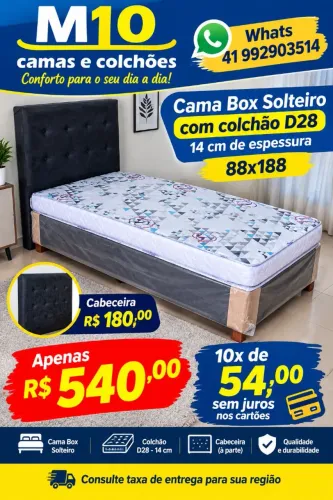 Cama box solteiro com colchão 14cm novo # 10x sem juros no cartão