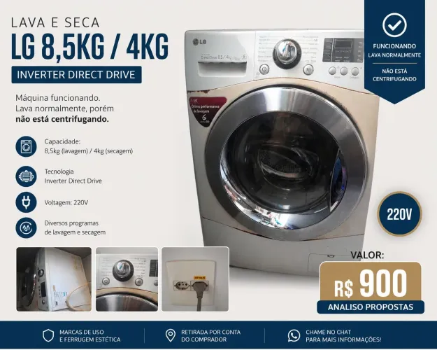 Lava e Seca LG 8,5kg / 4kg - Inverter Direct Drive