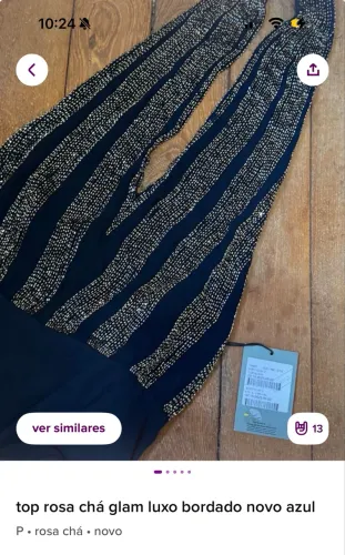 Top rosa chá glam luxo bordado novo azul