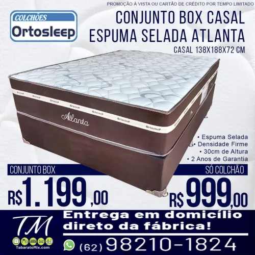 Base Box + Colchão Casal Atlanta  30CM Espuma D28 Selada! Frete Grátis