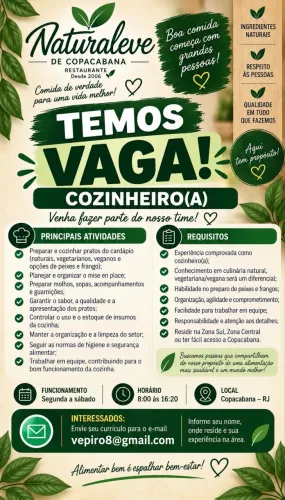 Vaga cozinheiro (a)