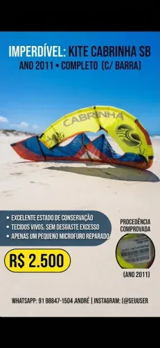 Kite 9m Cabrinha SB oportunidade para iniciantes.
