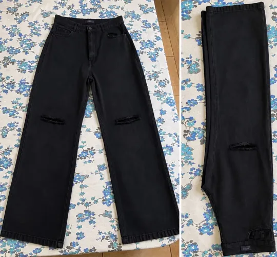 Calça jeans preta wide leg tamanho 40 