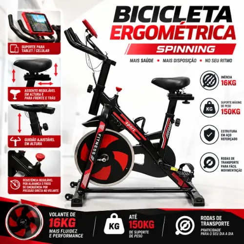 Bicicleta Ergométrica Fitness 16kg Inercia Bike De Academia 150kg Bicicleta Spinning