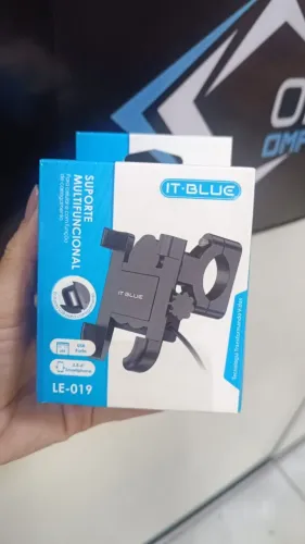Suporte celular com carregador para moto guidão alumínio 360 It Blue Le019 - Loja Coimbra