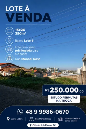 Lote em Criciúma 15x26 BEM LOCALIZADO