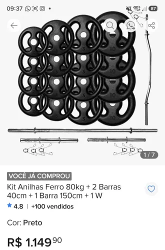Anilhas + barras para musculação