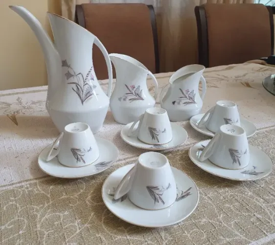 Antigo Jogo de Café Porcelana Schmidt Rio do Testo Anos 40/50 - 8 Peças