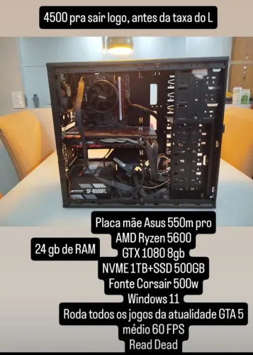 PC gamer 24 GB ram, GTX 1080 8gb. Ryzen 5600