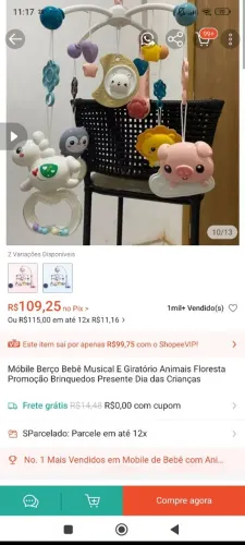 MÓBILE BERÇO BEBÊ MUSICAL E GIRATÓRIO - ANIMAIS DA FLORESTA