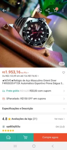 Relógio oriente automático novo
