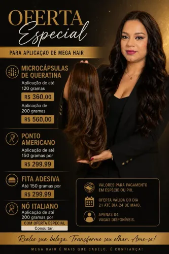 Oferta especial na sua aplicação de mega hair
