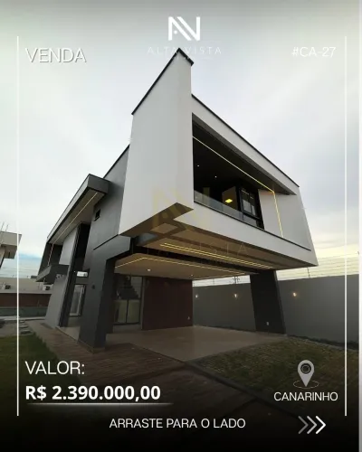 Casa nova de 4 dorms, 3 suítes, piscina e espaço gourmet em Canarinho R$ 2,39mi.