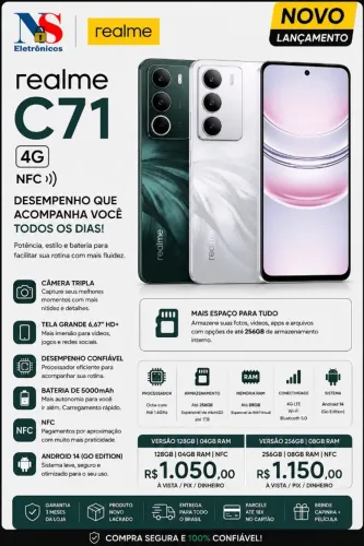 Smartphone Realme C71 4G 128GB 4RAM Dual SIM NOVO GARANTIA