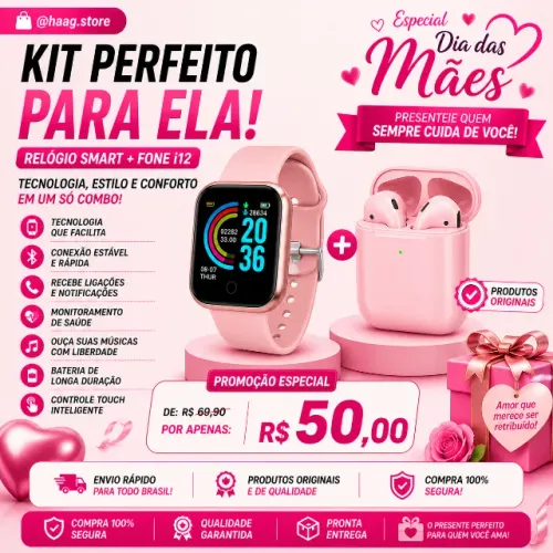 SUPERPROMOÇÃO IMPERDÍVEL/O SMARTWATCH +O FONE DO MOMENTO SÓ 50$ na cor rosa na @haag.store