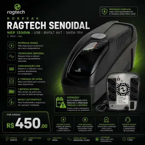 Nobreak Ragtech Senoidal NEP 1200VA
